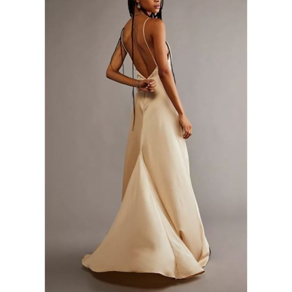 NWT Fame and Partners x Free People Rosabel Cowl Neck Silky Maxi Slip Dress - Picture 2 of 13
